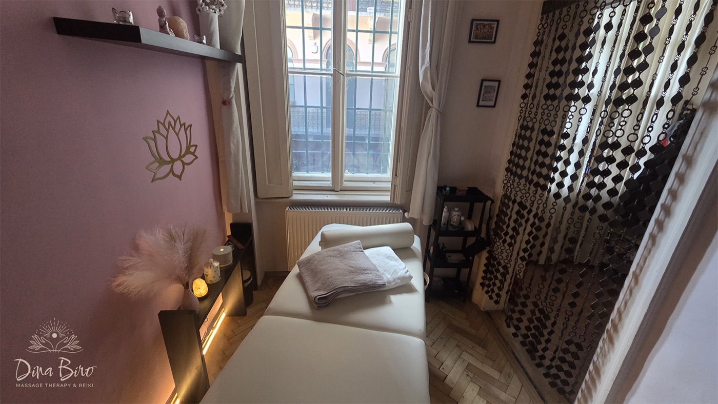 Calm, naturally lit treatment studio for Swedish massage and Reiki in Budapest